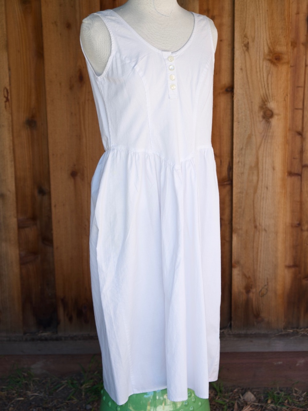 Vintage 100% Cotton White Corset Sleeveless Midi Summer Dress Doen Woman's L